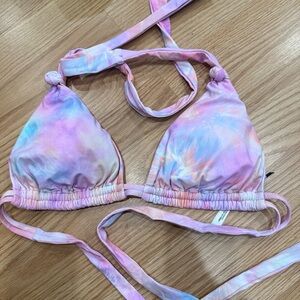 Pink and Blue Tie-Dye Bikini Top with String Ties